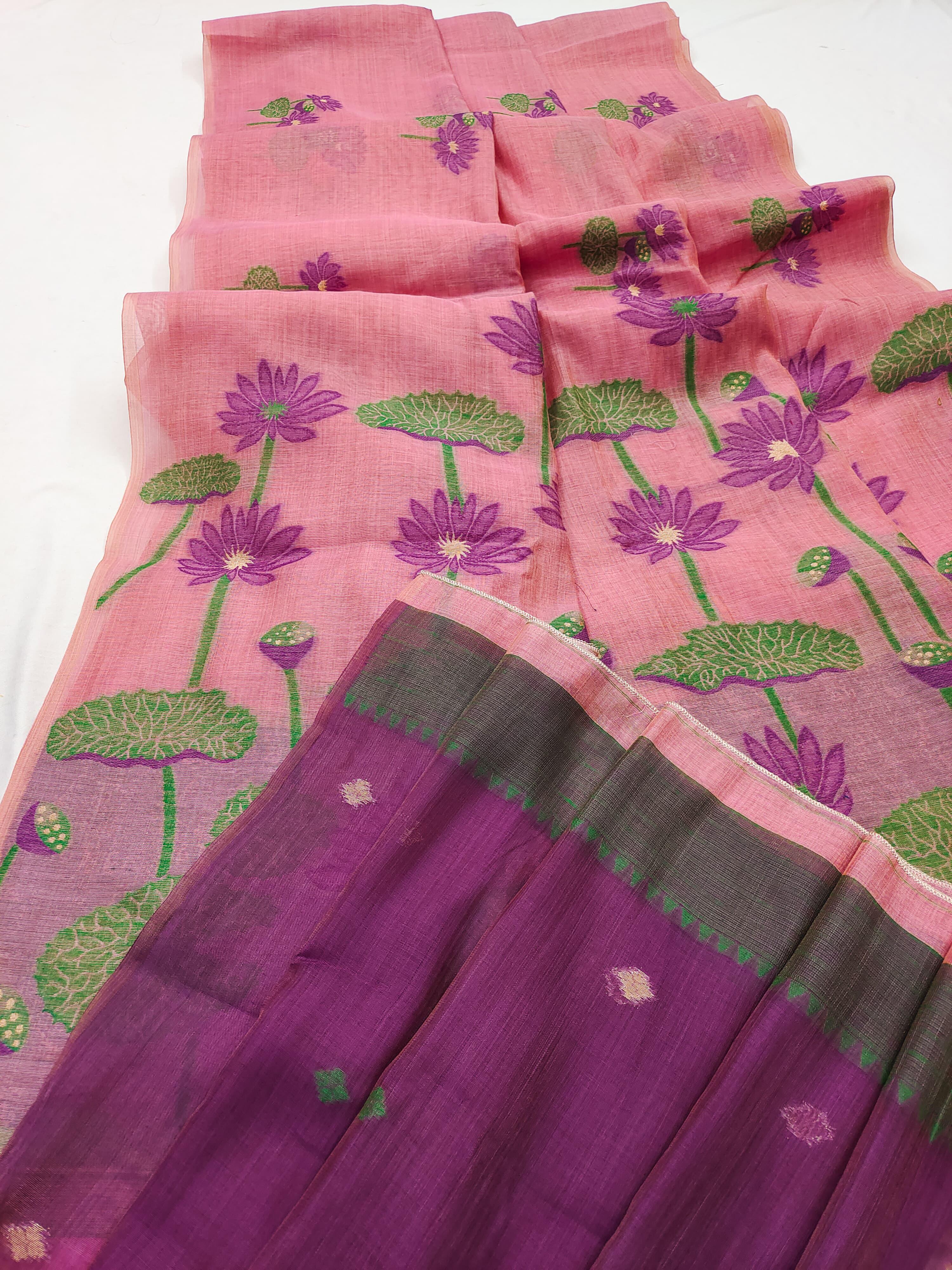 Soft Muga Cotton Saree with Floral Weaving S0127