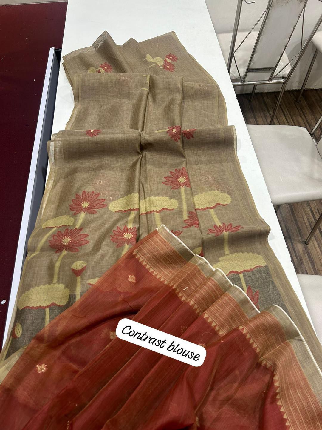 Soft Muga Cotton Saree with Floral Weaving S0128