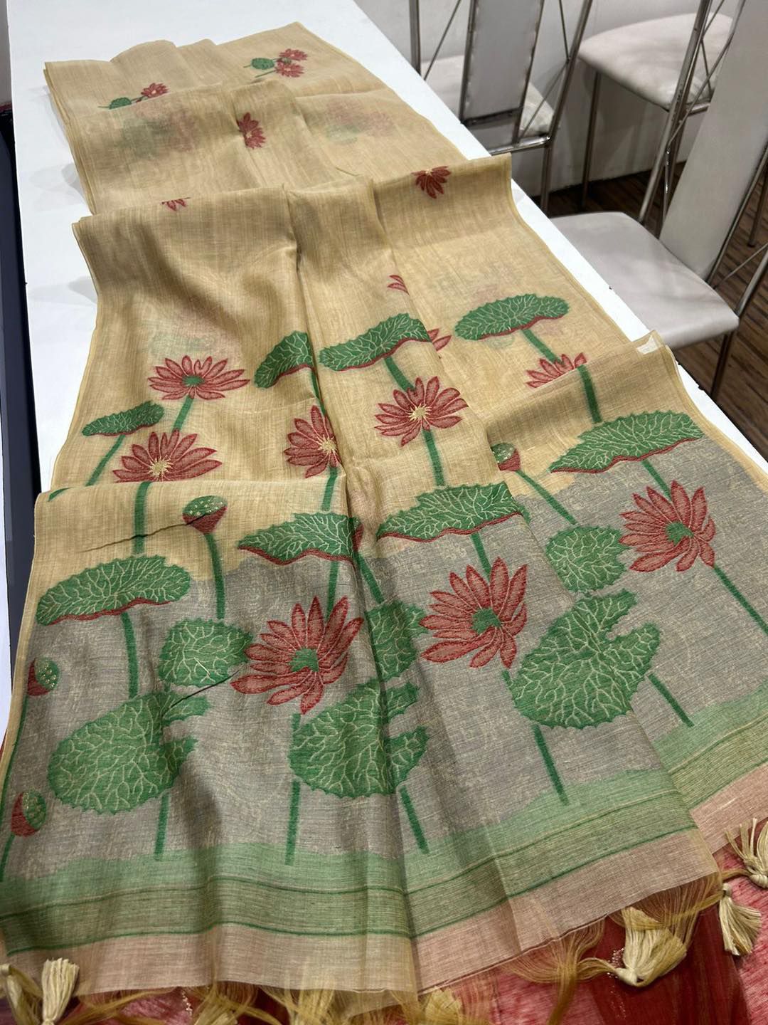 Soft Muga Cotton Saree with Floral Weaving S0124