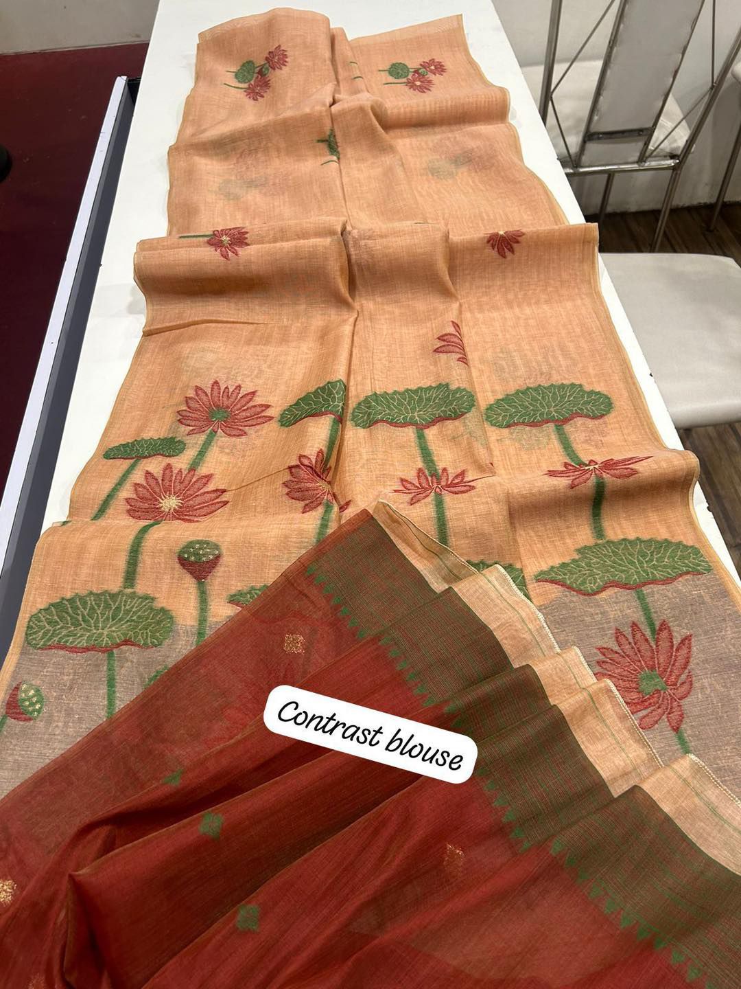 Soft Muga Cotton Saree with Floral Weaving S0129