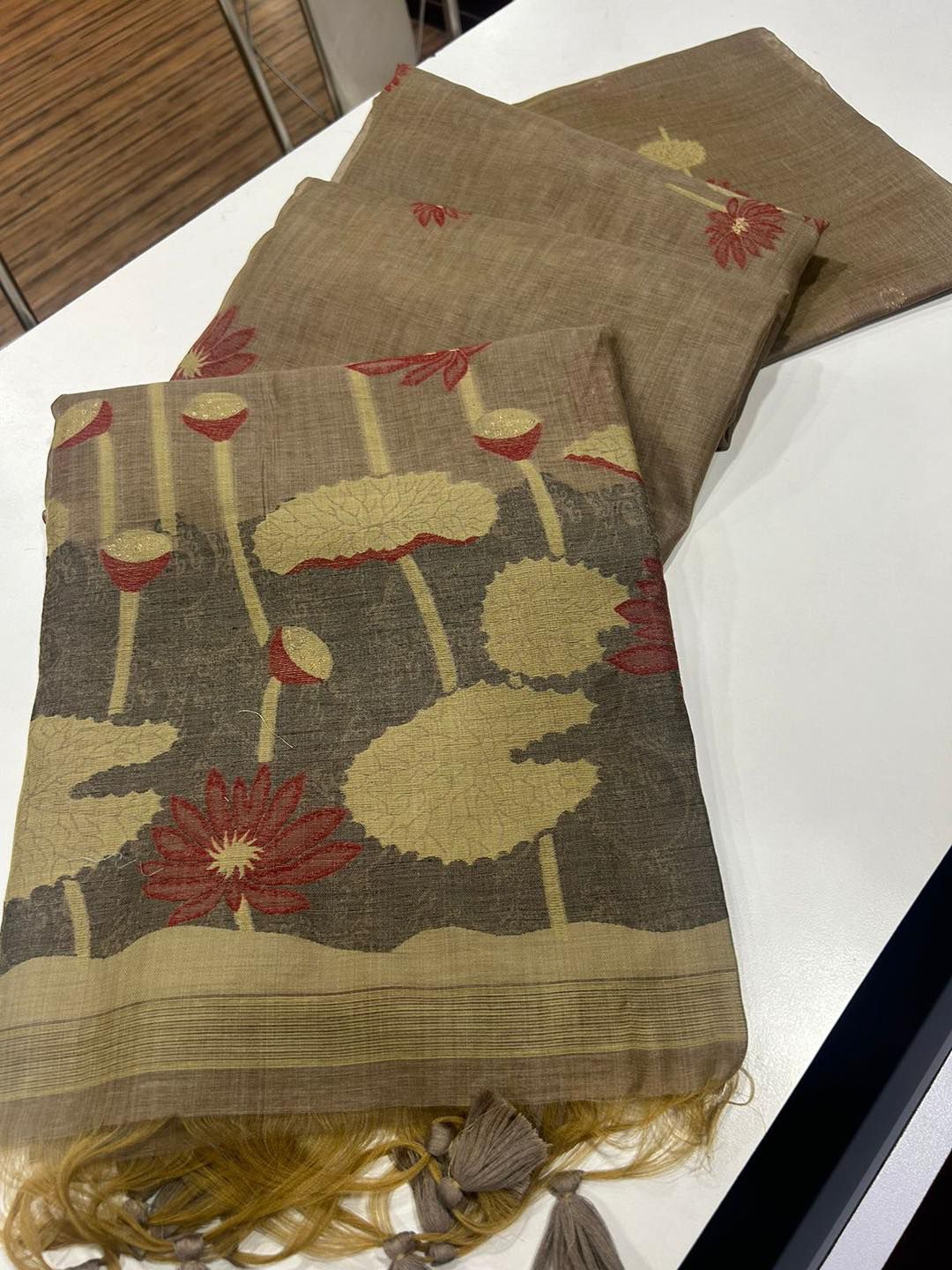 Soft Muga Cotton Saree with Floral Weaving S0128