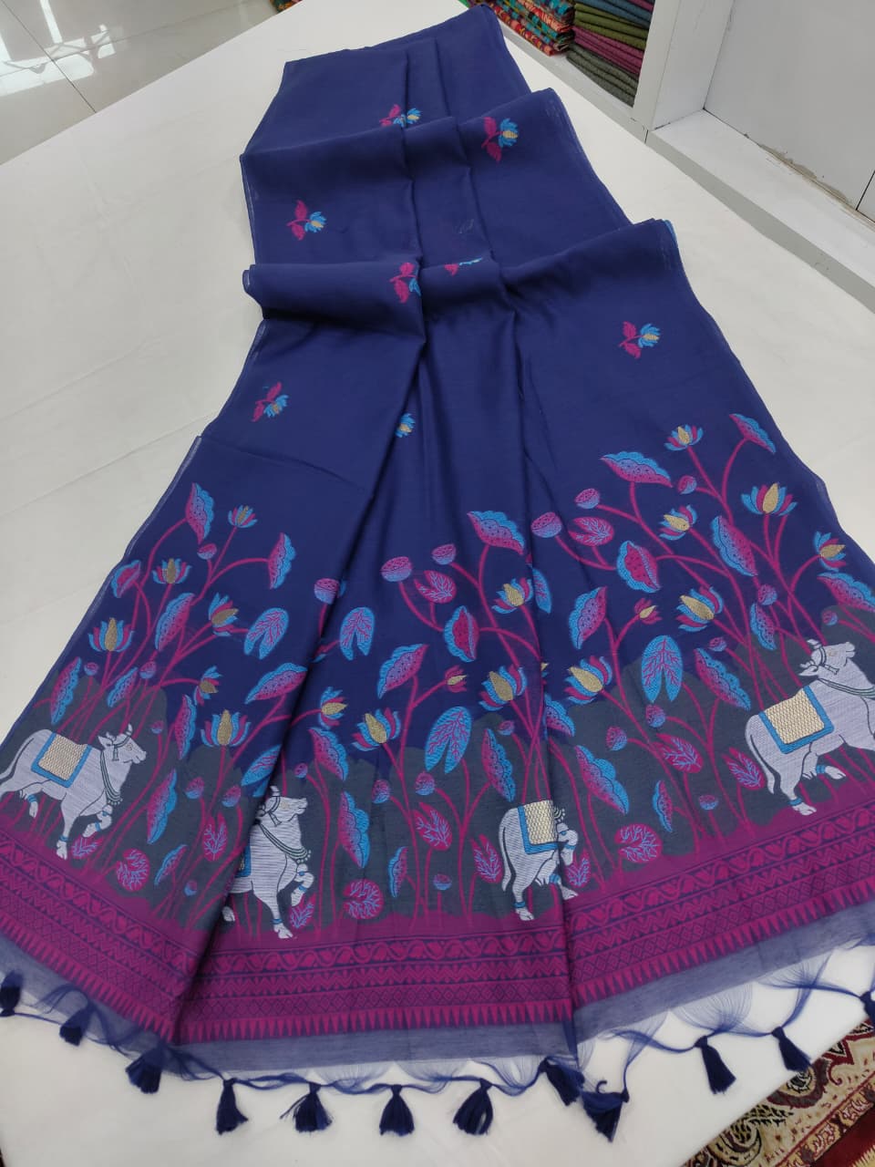 Soft Muga Cotton Saree with Pichwai Pallu S0131