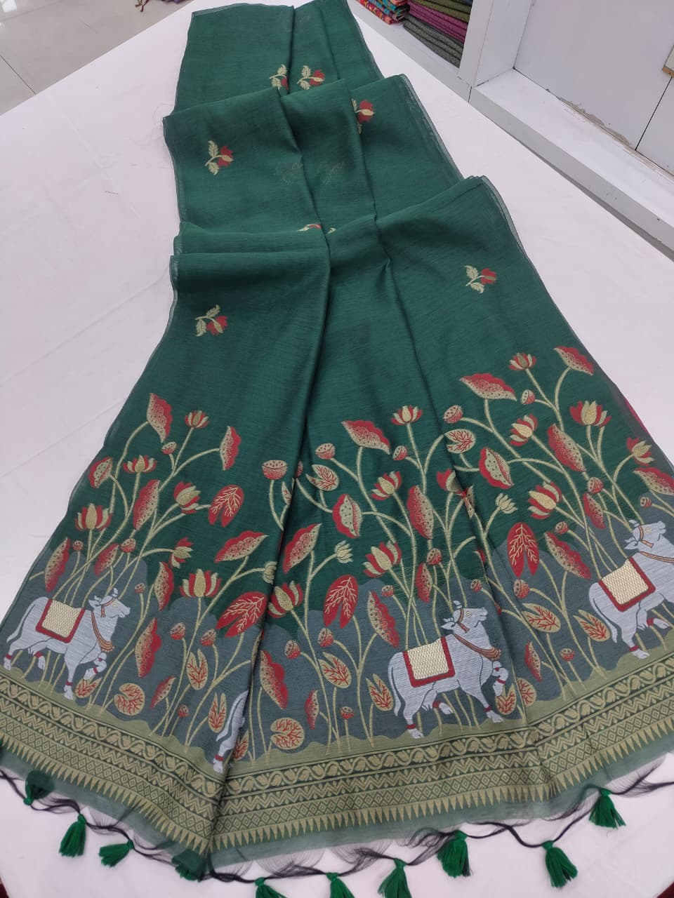 Soft Muga Cotton Saree with Pichwai Pallu S0131