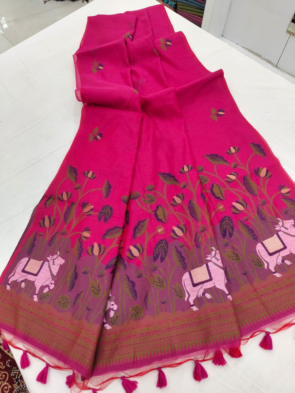 Soft Muga Cotton Saree with Pichwai Pallu S0131