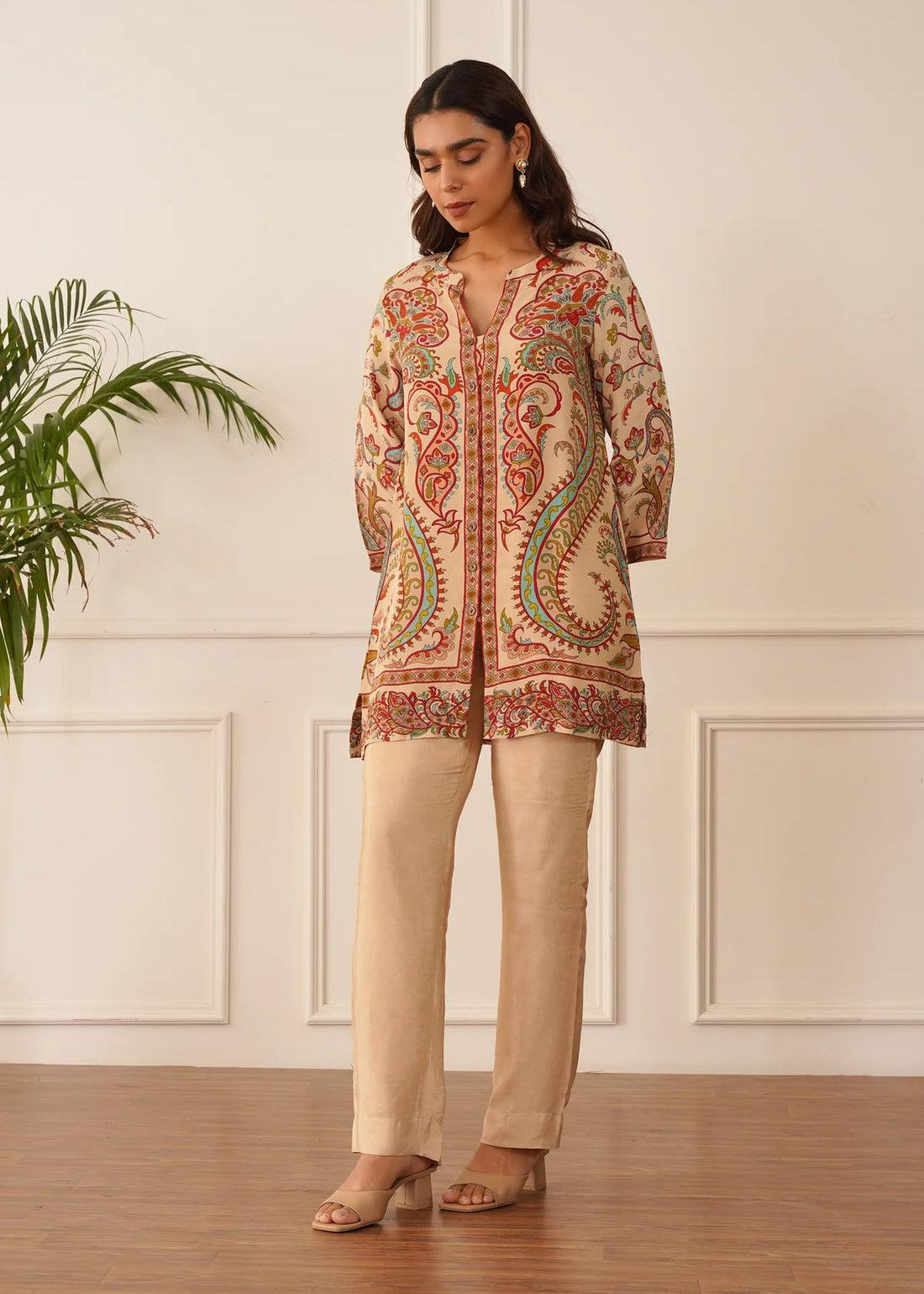 Woman wearing a patterned shirt
