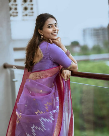 Minimalist Banarasi Soft Silk Saree Featuring Rich Copper ZariS0076