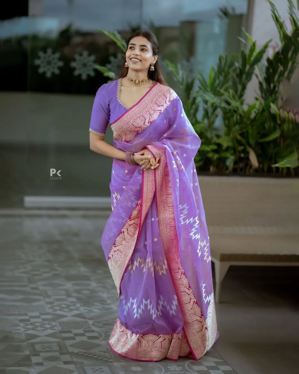 Minimalist Banarasi Soft Silk Saree Featuring Rich Copper ZariS0076