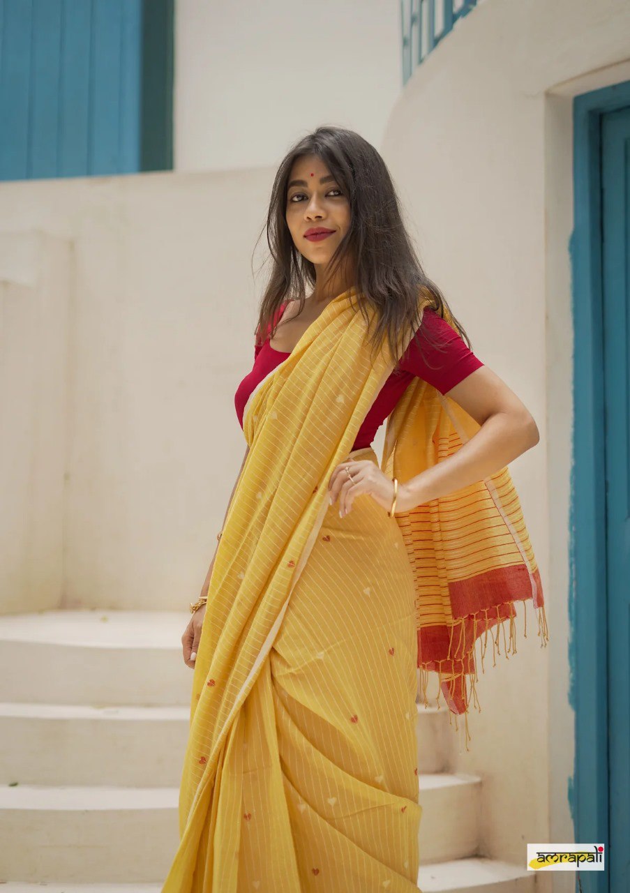 Celebrity style Soft Cotton Silk Sari with Jacquard border S0087