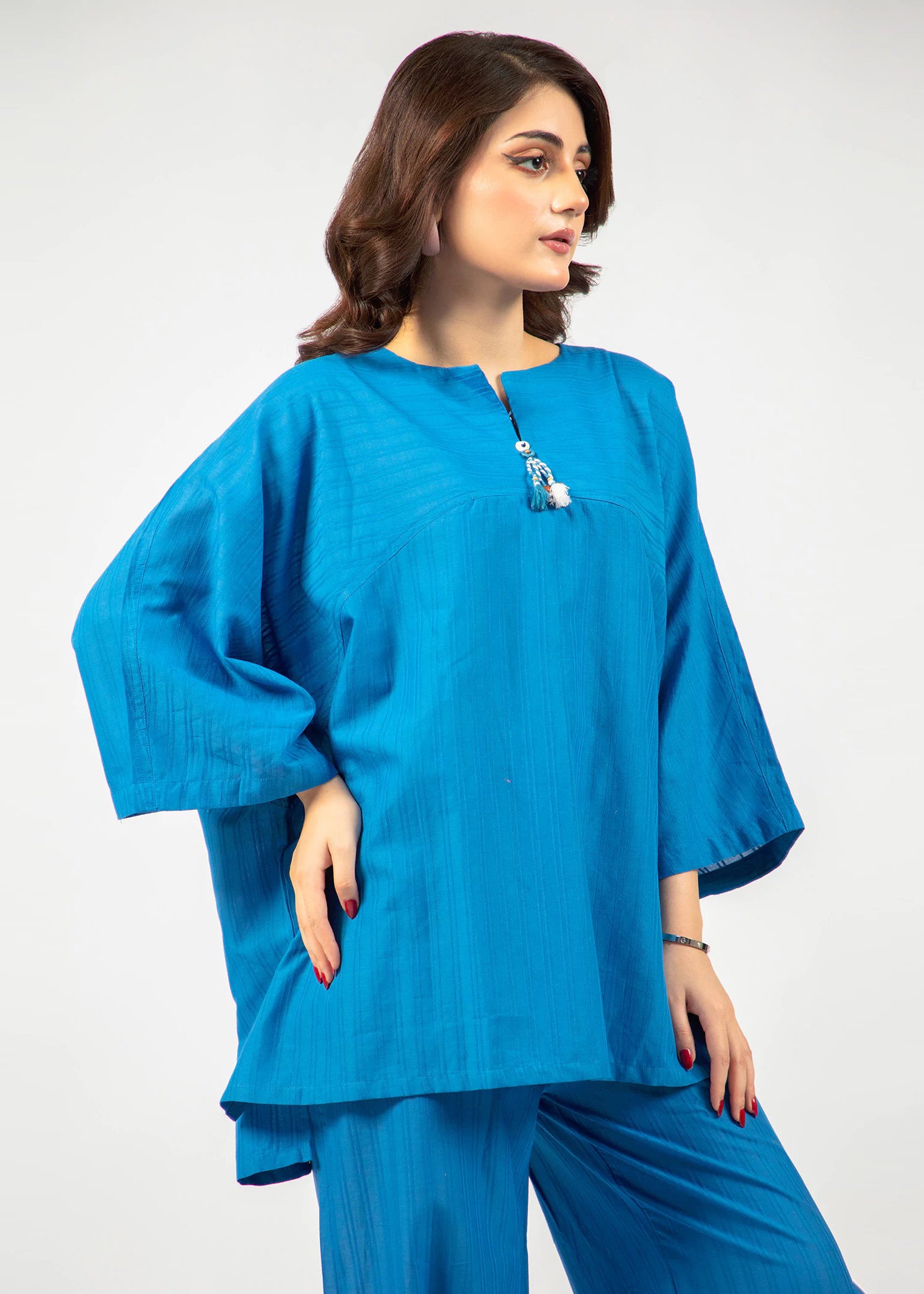 Trendy Blue Plain Co-ord Set for Women - C018