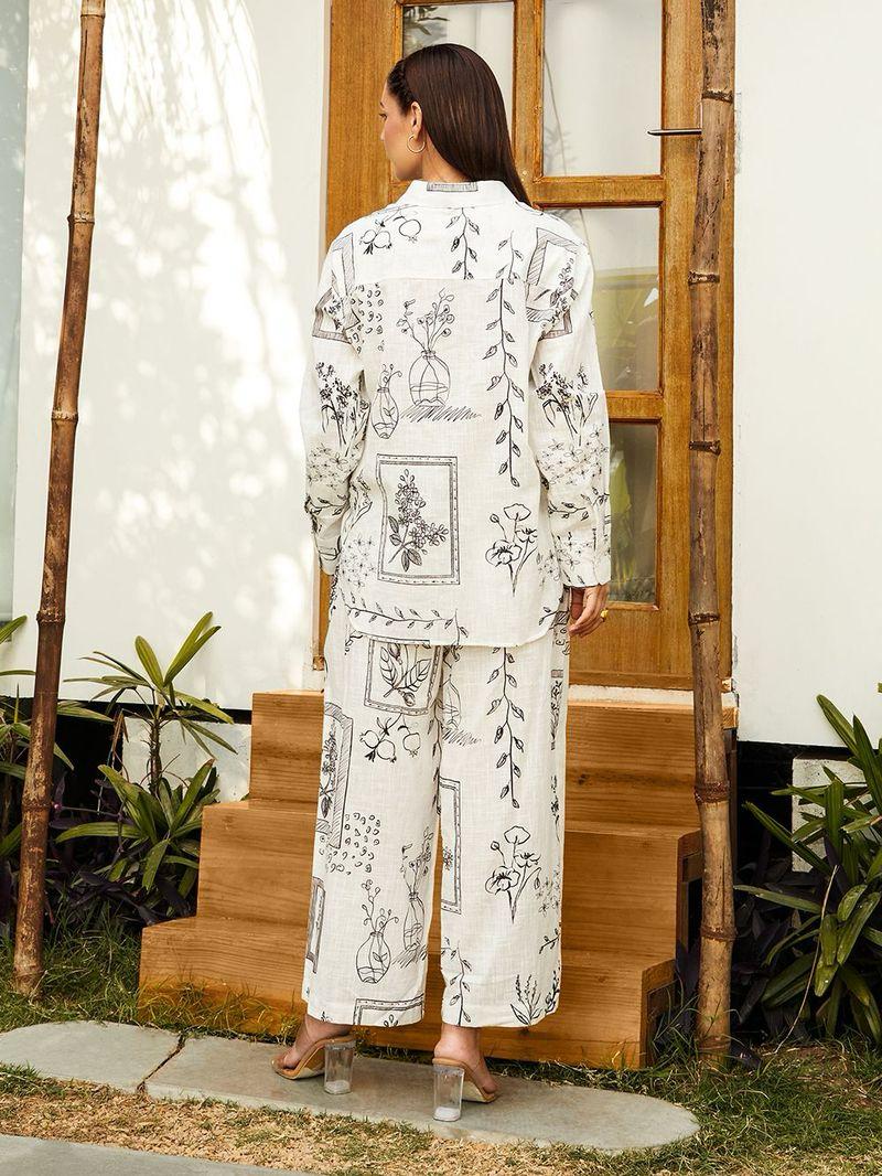 Trendy White Poly cotton Party wear Co-ord set C001