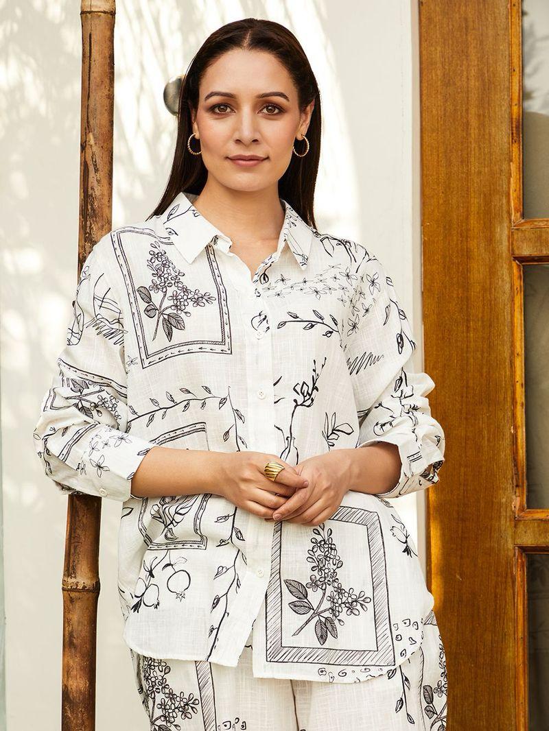 Trendy White Poly cotton Party wear Co-ord set C001