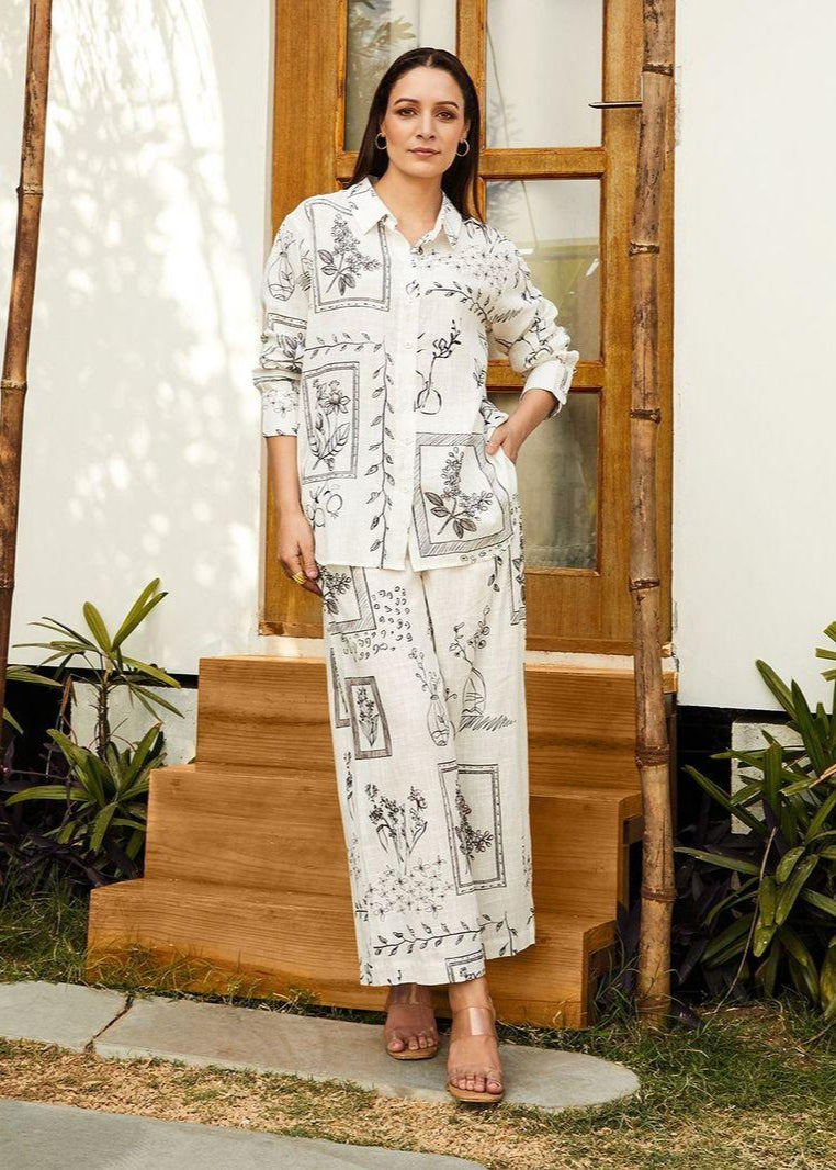 Trendy White Poly cotton Party wear Co-ord set C001